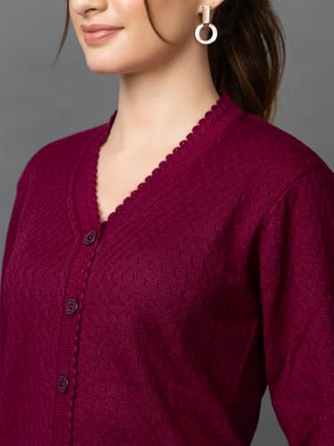 Image of Wear lusso Women Woolen V Neck Casual Wear Stylish Cardigan Sweaters for Winter with Side Pocket | Cozy and Warm Winter Sweater for Girls /Ladies
