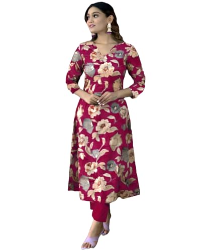 Image of GoSriKi Women's Cotton Blend Printed Kurta with Pant