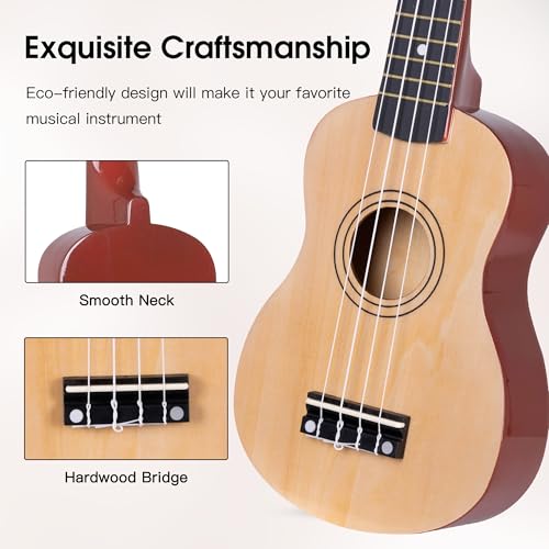 Image of ADM Ukulele for Beginners Hawaiian Wood Ukelele Kit for Kids Adult Student Starter Professional Ukalelee Pack Bundle with Free Lessons Gig Bag Strap Nylon String Tuner (Natural, 21 Inch)