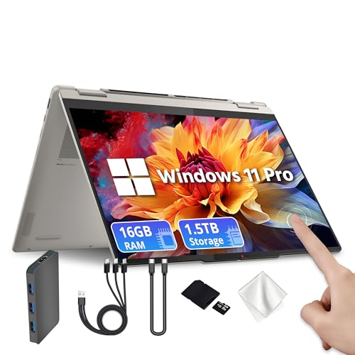 Lenovo Yoga 7 14' OLED WUXGA 2-in-1 Touchscreen Copilot+ Laptop, AMD Ryzen AI 5 340, 16GB LPDDR5X RAM, 1.5TB Storage (512GB PCIe SSD&1TB Docking), Fingerprint, Backlit Keyboard, Win 11 Pro, Seashell