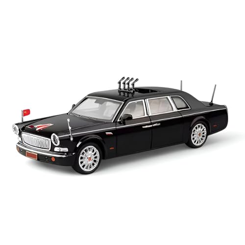 Image of 1:24 Scale Black Hongqi Limousine Diecast Model Car - Alloy Body, Opening Doors, Light & Sound, Pull Back Toy with Built-in Engine & Realistic Interior for Kids and Collectors