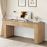 Condemo 63-Inch Computer Desk with 2 Drawers, Farmhouse Home Office Desk with Storage, Wood Study Writing Table Workstation for Office, Study Room, Bedroom, Natural Oak