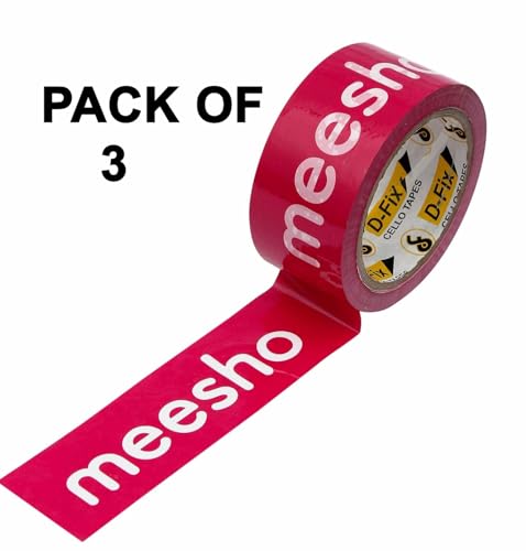 Image of D-fix Bopp Meesho Branded Printed Packaging Tape 65 Meters In Length 48Mm / 02 inch Width - 3 Roll Per Pack Suitable For E-Commerce Packaging Material For Small Business, Black
