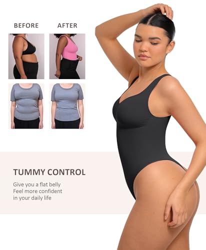 FeelinGirl Shapewear Bodysuits for Women Tummy Control Thong Seamless V Neck Compression Body Suits Corset Top2