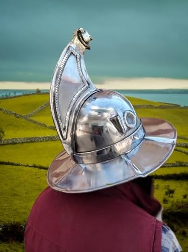 16 Guage Roman Gladiator Hoplomachus Helmet &ndash; Handmade Steel & Brass Medieval Combat Helmet with Face Grill &ndash; Ancient Warrior Armor for LARP, SCA, Cosplay & Collectible Display