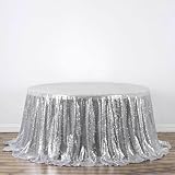 Efavormart 132' Wholesale Premium Table Cover Sparkly Sequin Round Tablecloth for Wedding Banquet Party Home Decor - Silver