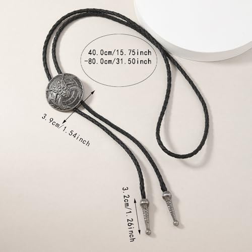 Image of Joxevyia Bolo Tie for Men Vintage Cow Skull Leather Rope Western Cowboy Necktie Vintage Bola Tie Gift for Him