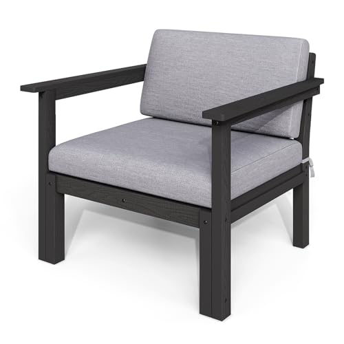 Image of Modular Outdoor Patio Furniture Arm Seat, HIPS All-Weather Outdoor Sectional Sofa with High-Density Thick Cushions, Easy Side Interlock, Patio Seat for Backyard, Balcony, Deck (Black)