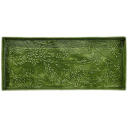 HF by LT Pine Branch Pattern Enamel Boot Tray, 30 x 13 inches, Forest Green