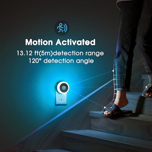 Image of Briignite Motion Sensor Night Light Azure Blue, 2 Pack Night Lights Plug into Wall, Auto On /Off Motion Activation Nightlight, Energy-Saving 0.6W LED Blue Night Light, Ideal for Kids, Bedroom, Bathroom