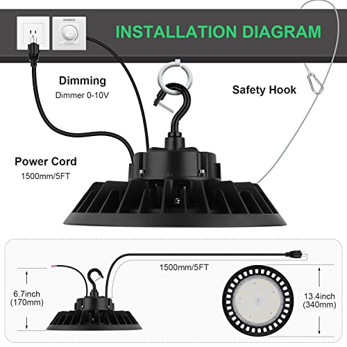 Bft Ufo Led High Bay Light 150W 22500Lm 0-10V Dimmable 5000K,600W Hid/Hps Replacement,5' Cable With Plug,Ul Certified Driver Ip65 Hanging Hook,Shop Lights For Warehouse Garage Gym,Workshop #TOP4