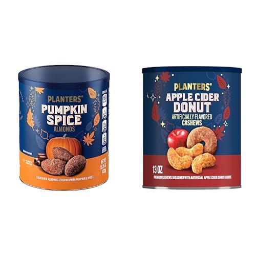 Image of PLANTERS Fall Edition Pumpkin Spice Almonds, 15.25oz + PLANTERS Apple Cider Donut Cashews, 13oz