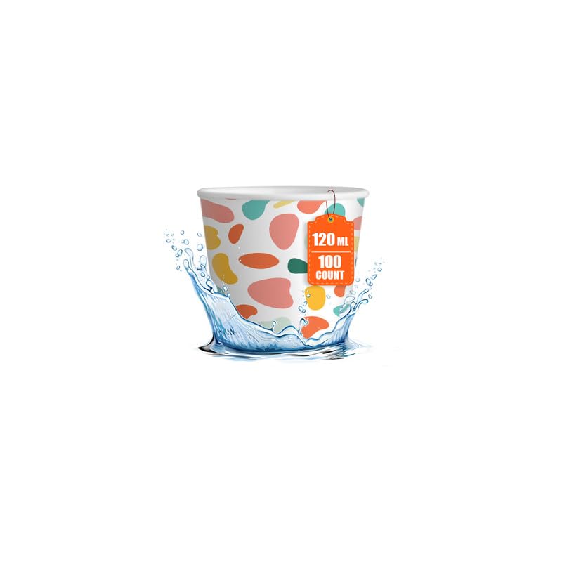 ECO SOUL [120 ml, 100 Count] Disposable Multi-Colour Paper Cups| Plastic-Free Aqueous Coated | Eco-Friendly & Biodegradable Cups | Use & Throw Party Glasses | Ideal for Tea, Coffee & Water | 190 GSM