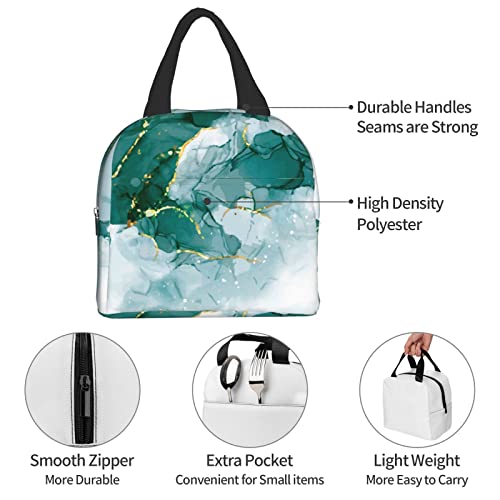 Lunch Bag Marble Green Abstract Painting Insulated Lunch Box Reusable Lunch Bags Meal Portable Container Tote For Men Women Work Travel Picnic #TOP6