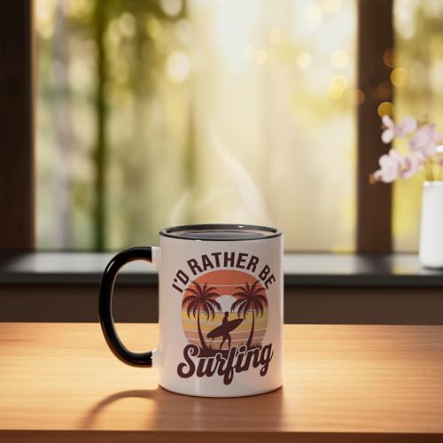 Taza de cerámica I'd Rather Be Surfing negra/blanca miniatura 3