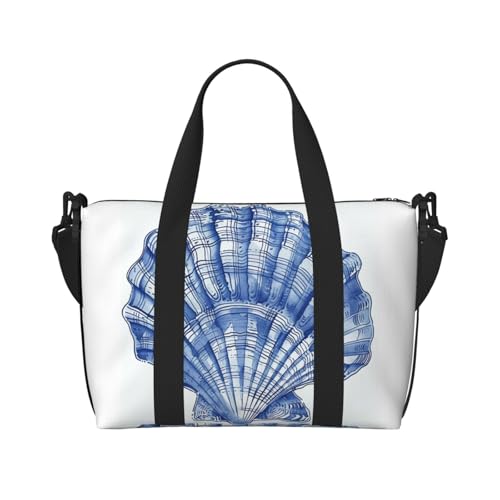 blue seashell print Travel Duffel Bag, Sports Tote Gym Bag, Swim Pool Bag Large Shoulder Tote Bag for Beach Weekender