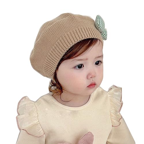 Thereisno Cute Baby Girl Knitted Beret Soft & Comfortable Hat Stylish Infant Girl Beret Hat Perfect for Outdoor Activities Gift Beige3