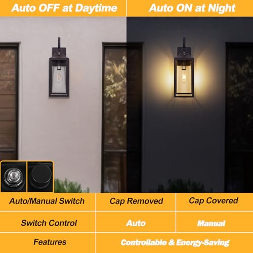Image of 19 inch Large Dusk to Dawn Outdoor Lighting Bronze 2 Pack | Anti Rust Outdoor Wall Sconce Lantern Lamp, Waterproof Sensor Exterior Light Fixtures, Porch Light for Doorway, Garage, Patio