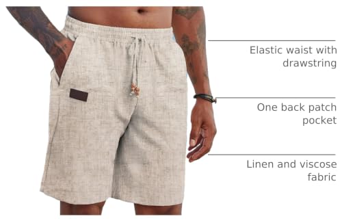 Image of COOFANDY Mens Casual Linen Shorts Elastic Waist Drawstring Loose Fit Summer Beach Vacation Shorts with Pockets