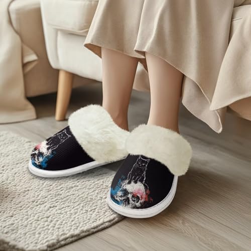 FOR U DESIGNS Skeleton Slippers for Women Plush Indoor House Bedroom Shoes Slide-On Washable Home Slipper Size 5-132