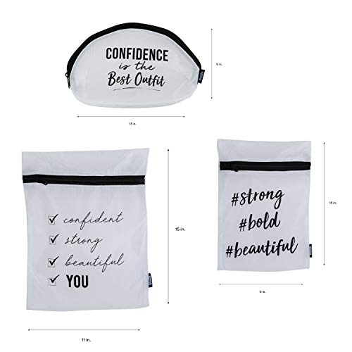 Woolite 3 Piece Printed Bra, Multi Size Laundry Delicates, Zipper Close Mesh Wash Bag, Large, White #TOP7