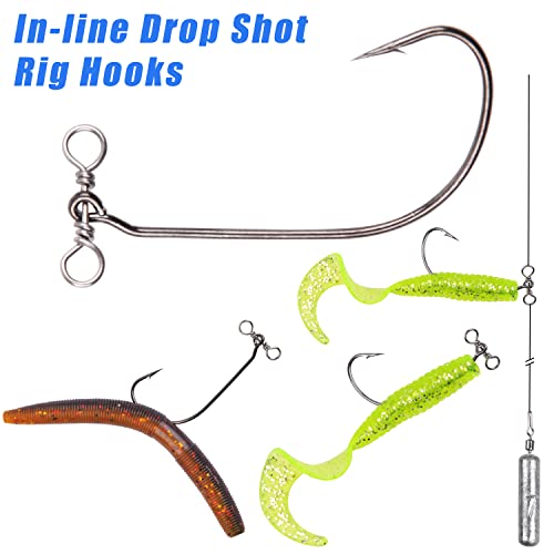 Drop Shot Swimbait Hooks,50pcs in-line Drop Shot Rig Hooks Swivel Soft Plastic Worm Hooks for Bass,Perch Fishing Size 2/0,3/0,4/0 - Thumbnail 4