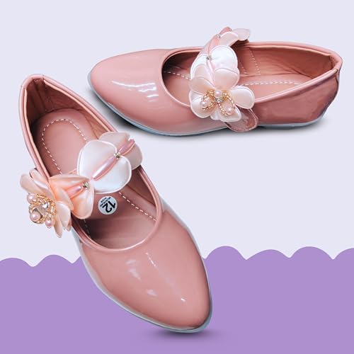 Image of Girls' Patent Mary Jane Shoes with Floral Embellishment, Attractive Colour's, Pearl Flower Welcro Bellies |DMND-3|