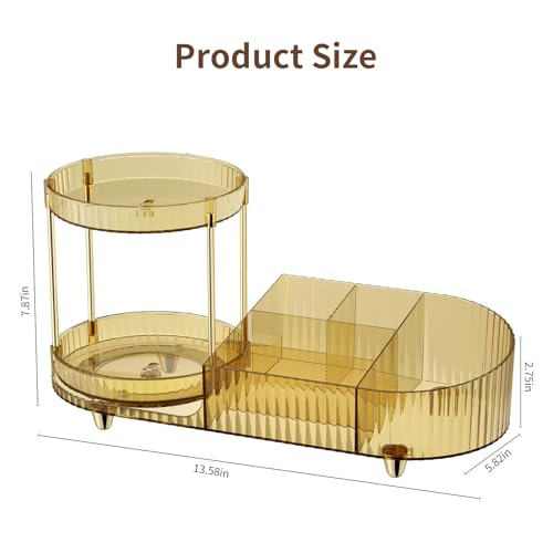 Image of Rotating Makeup Organizer for Vanity, 2 Perfume Trays with 5 Compartments Cosmetic & Skincare Storage, Space Saving Beauty Organizers, Multi-Purpose Countertop Organizers for Bathroom, Desktop, Pantry