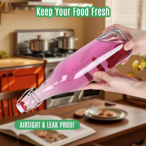 Image of Glassbunny Glass Bottle with Swing Cap 1000 ml Leakproof Airtight Flip Top 1 Litre Bottle with Stopper for Beverages Oil Vinegar Soda Kefir Beer Juice Fridge Water Bottles Pack of 4
