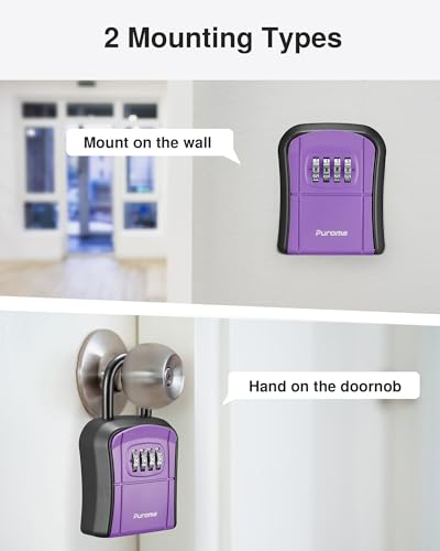 Image of Puroma Key Lock Box, Portable Combination Lockbox Wall-Mounted Key Storage Box for House Keys, Resettable Code Safe Security Lock Box for Home, Office, Apartment Spare Key Storage (1 Pack, Purple)