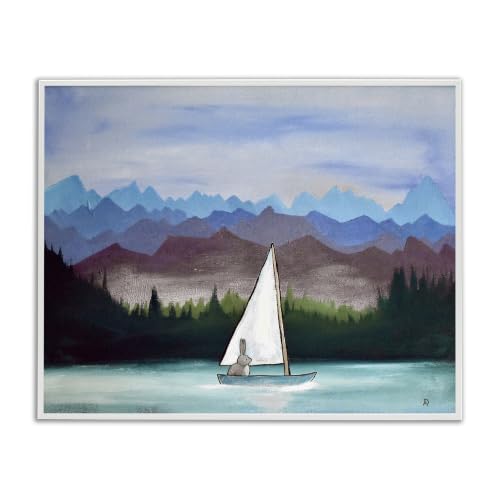 Bunny Rabbit Sailboat Mountain Peaks, 16 x 20 Inch Framed Giclée Print
