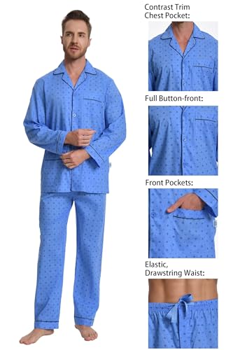 Image of GLOBAL Mens Pajamas Set, 100% Cotton Woven Drawstring Sleepwear Set with Top and Pants /Bottoms