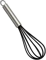 Batedor Ovos Fouet Fuê Claras Manual de Silicone Preto com Cabo de Aço Inoxidável Receitas Bolo Cremes Fuet Misturador Profissional Grande 25 cm