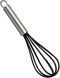 Batedor Ovos Fouet Fuê Claras Manual de Silicone Preto com Cabo de Aço Inoxidável Receitas Bolo Cremes Fuet Misturador Profissional Grande 25 cm