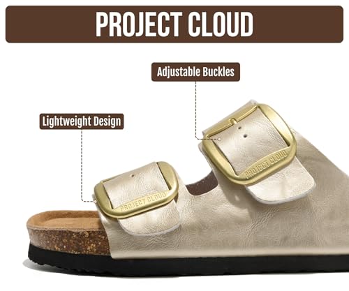 Image of Project Cloud 100% Genuine Leather Footbed Sandals for Women 2026 Comfortable Beach Essentials Womens Sandals Memory Foam Vacation Essentials Slides for Women Footwear (Santorini)