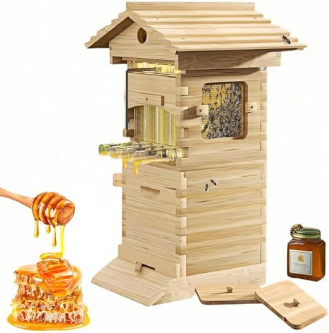 Beehive Kit with Observation Window & Honey Spout, Includes Carpenter Bee House - Ideal for Garden Pollinators & Beekeeping Enthusiasts, Perfect for Honey Production