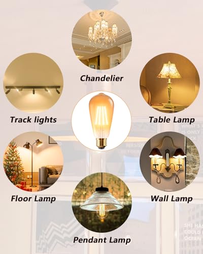 Vanke E27 Vintage Light Bulbs 6W Edison Screw LED Filament Decorative Bulb Warm White 2700K 700 Lumen Equivalent 60W Non-Dimmable Pack of 2 - Image 4