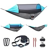 Sportneer Camping Hammock with Mosquito Net : Large Portable Hammock Tent 118" x 71" Lightweight Travel Hammock 2 Person with Shade Cloth 2 Wind Ropes & Ground Stakes for Outdoor Backpacking Hiking