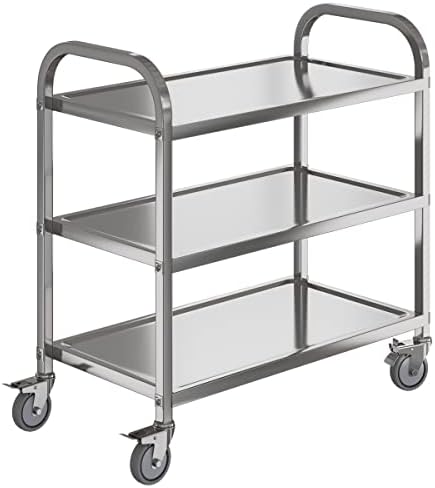Amarite 3 Shelf Stainless Steel cart,400 lbs,1MM Thick，Serving cart with Wheels, Household, Service Trolley,360°Rotation Storage Shelf with Locking Wheels 29.5 * 15.7 * 37.4'' L*W*H S.