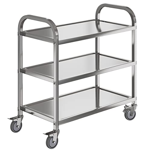 Amarite 3 Shelf Stainless Steel cart,400 lbs,1MM Thick，Serving cart with Wheels, Household,...