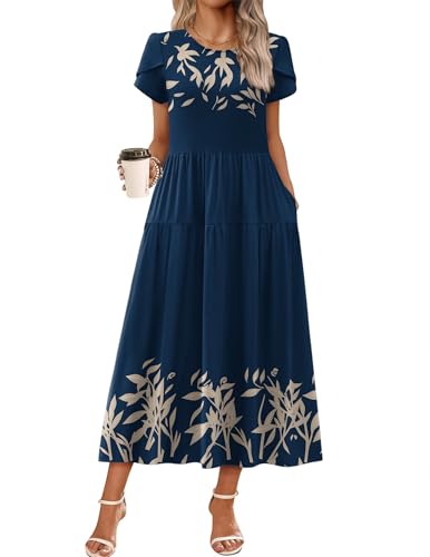 Image of Zeagoo Summer Dresses for Women 2026 Maxi Bohemian Floral Short Sleeve Long Dress Casual Flowy Tired Beach Sundress
