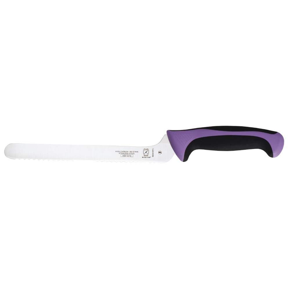Mercer Culinary Millennia Color Handle Cutlery 8" Offset Bread Knife (Wavy Edge) Purple