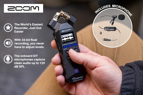 Zoom H1essential Handy Recorder Bundle with Professional Lavalier Condenser Microphone, 32GB microSDHC Card, Furry Microphone Windscreen, 4 AAA Alkaline Batteries, and More!