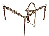 Showman Tooled Leather Headstall & Breast Collar Set w/Buckstitch Trim