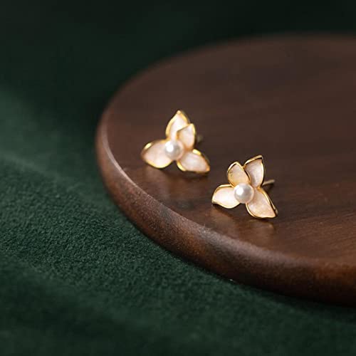Boucles d'oreilles en Argent 925 et Or 18k avec Perles pour Femme