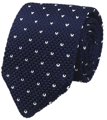 Elfeves Men Navy Blue Retro Cool Handmade Knit Ties White