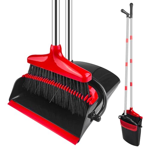 Luazvilkpsar Besen und Kehrschaufel Set, Kehrgarnitur Mit Kamm, Aufrechter Kehrmaschine und Kehrschaufel Combo, Kehrset Classic, Klappbarer Kehrschaufel, für Vorzelt, Haus, Büro, Lobby, Terrasse