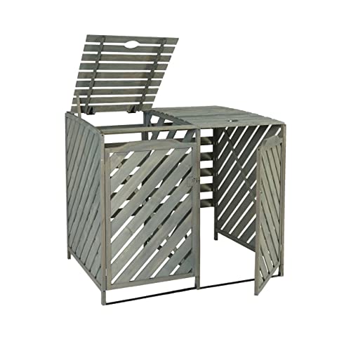 XL 2er-/4er-Mülltonnenverkleidung HWC-J44, Mülltonnenbox, erweiterbar 121x133x98cm Holz MVG-zertifziert - grau