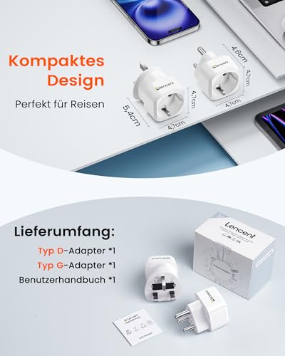LENCENT Typ D und Typ G Kombi-Reiseadapter für Malediven Sri Lanka Tansania Sansibar Afrika Dubai Namibia Ghana Indien Reisesteckdose Reisestecker Steckdose Netzadapter Stecker Adapter Stromadapter