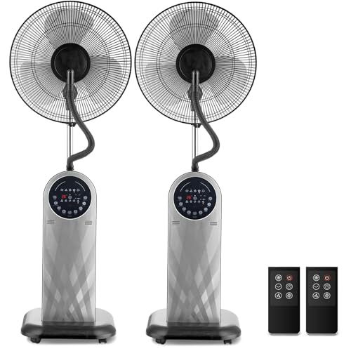 Aigostar Forest Mist - Ventilador de pie oscilante con nebulizador de agua, mando a distancia, función ionizador de aire, pantalla led, temporizador, 95W, 3 modos y velocidades. Color Negro. 2 Piezas